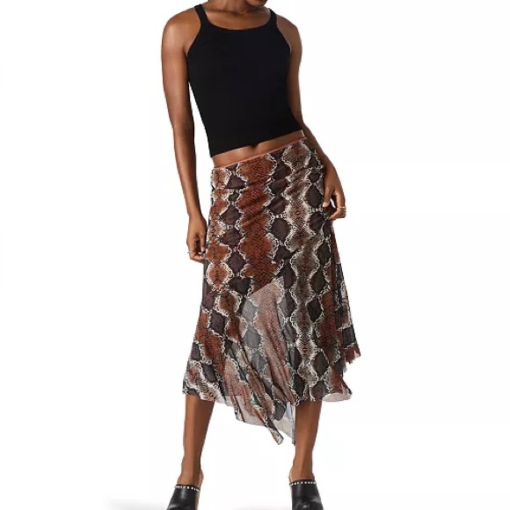 Steve Madden NWT Lacie Skirt Asymmetrical Skirt in Black and Brown Snake Print